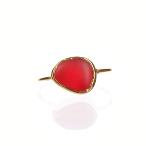Vermillion Sea Glass Ring • Gold Filled • Red Raw Beach