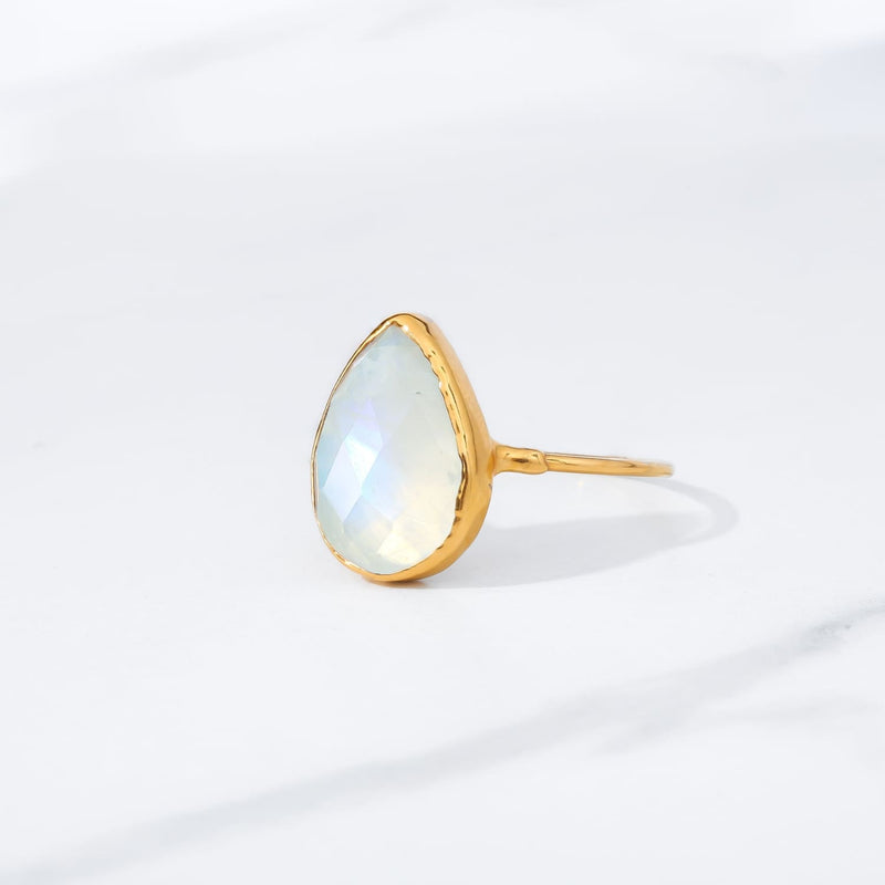 XL Rain Drop Moonstone Ring Raw Gemstone Jewelry Rough