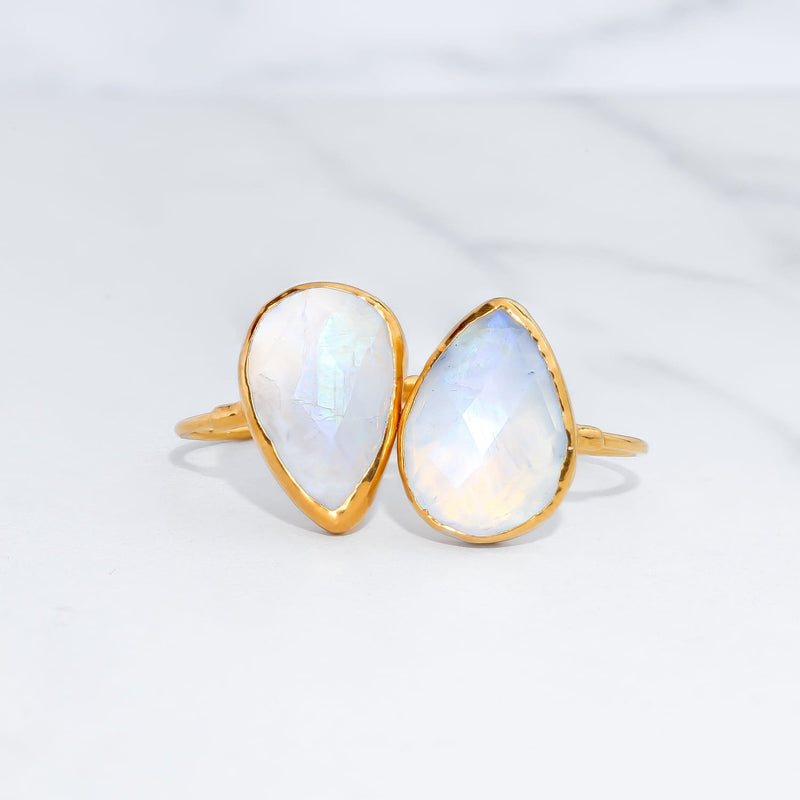 XL Rain Drop Moonstone Ring Raw Gemstone Jewelry Rough