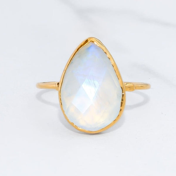 XL Rain Drop Moonstone Ring Raw Gemstone Jewelry Rough