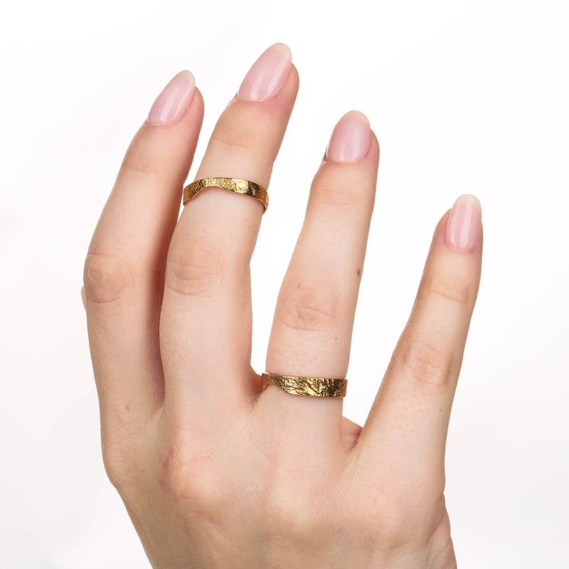 3mm Yellow Gold Textured Band Raw Gemstone Jewelry Rough