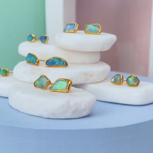 Raw Opal Earrings, Raw Stone Earrings, Gold Opal Stud Earrings, Unique Gift, Dainty Earrings, October Birthstone Earrings, Opal Jewelry
