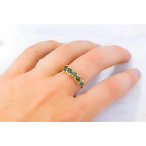 5 Stone Raw Emerald Ring in Rose Gold Gemstone Jewelry Rough