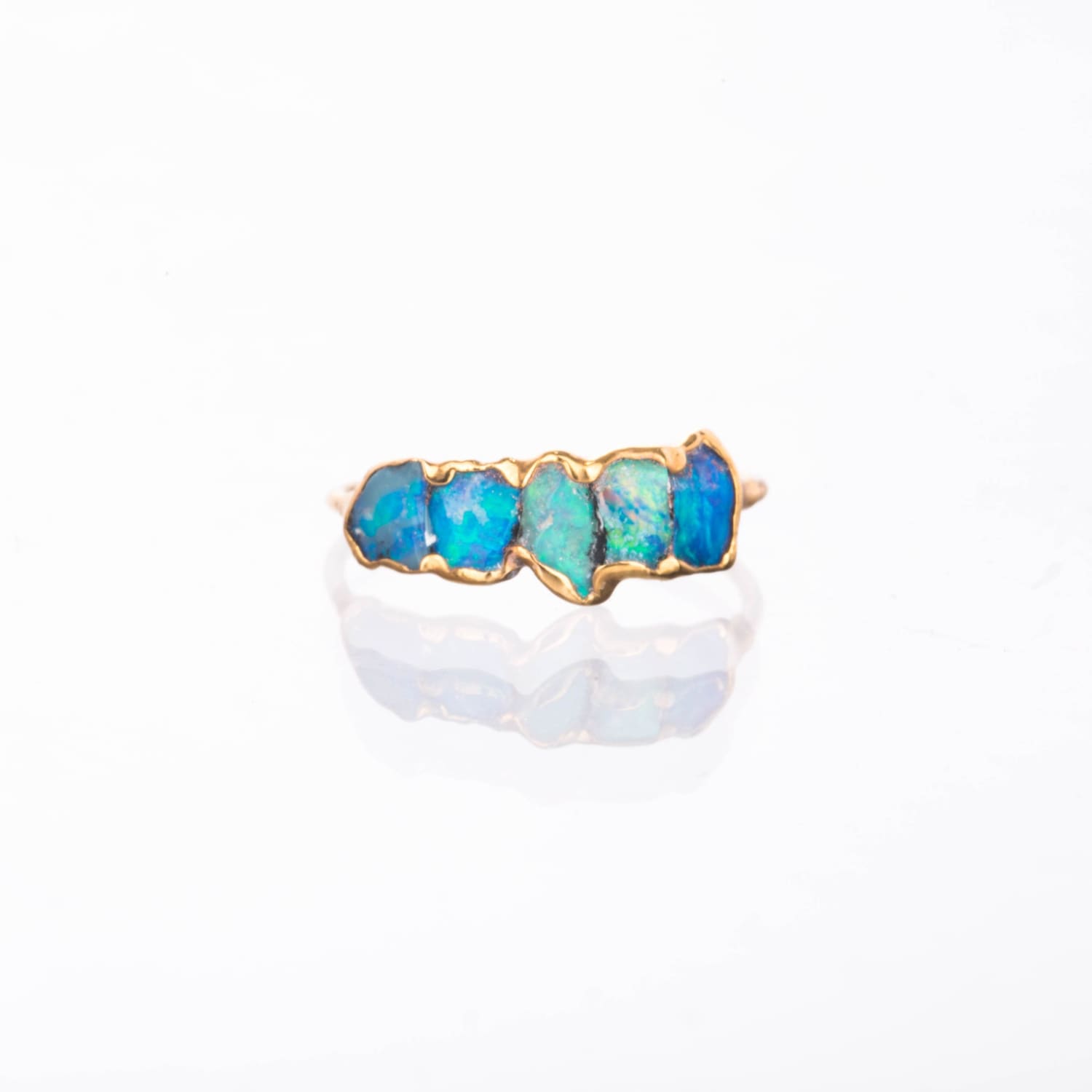 5 Stone Raw Opal Ring in Yellow Gold Gemstone Jewelry Rough
