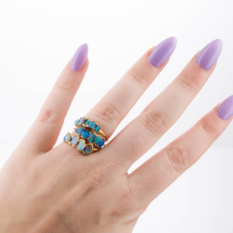 5 Stone Raw Opal Ring in Yellow Gold Gemstone Jewelry Rough