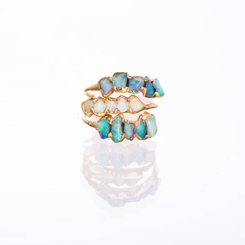 5 Stone Raw Opal Ring in Yellow Gold Gemstone Jewelry Rough