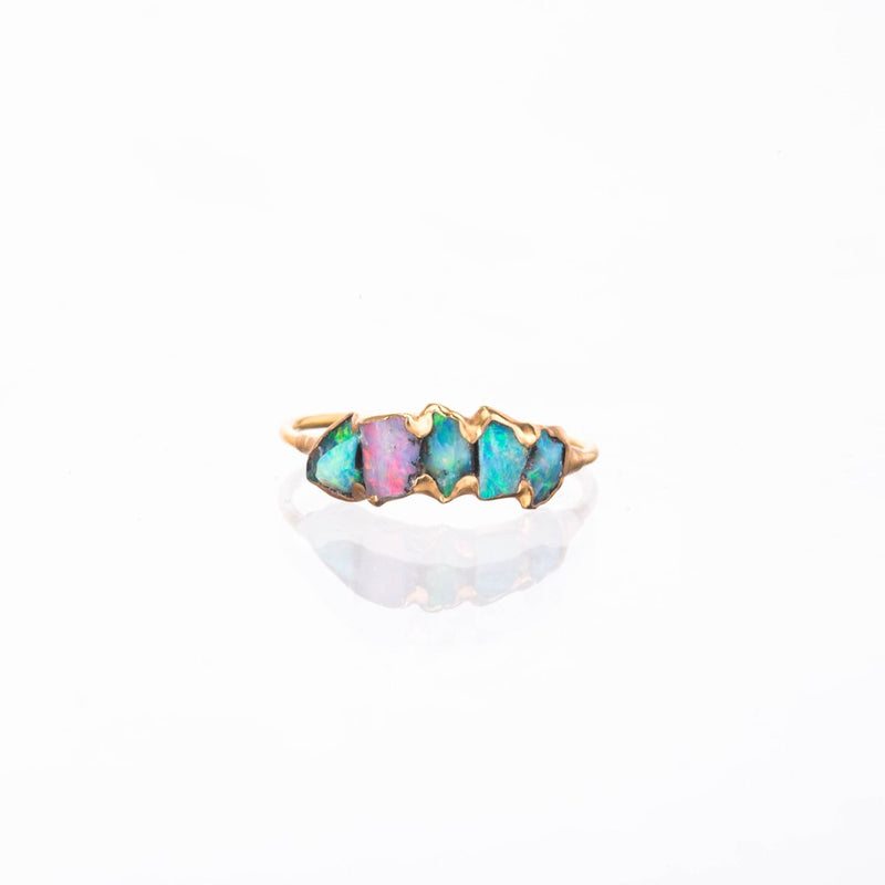 5 Stone Raw Opal Ring in Yellow Gold Gemstone Jewelry Rough