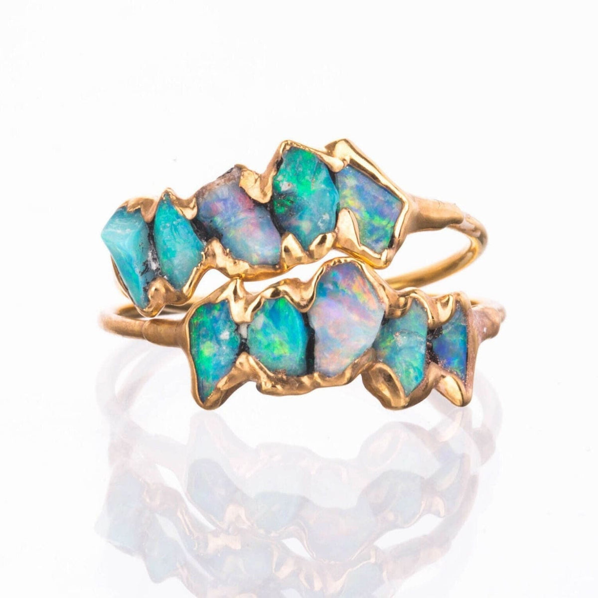 5 Stone Raw Opal Ring in Yellow Gold Gemstone Jewelry Rough