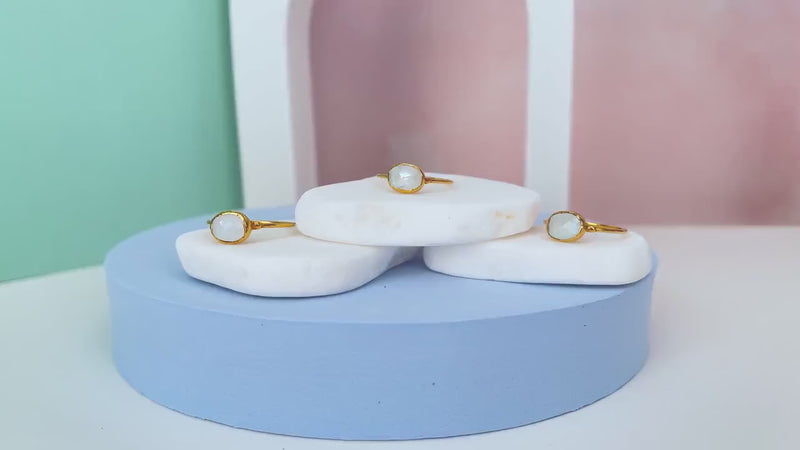 Rose Gold Rainbow Moonstone Ring for Women, June Birthstone Ring, Unique Engagement Ring,  Best Friend Gift for Her, Celestial Jewelry