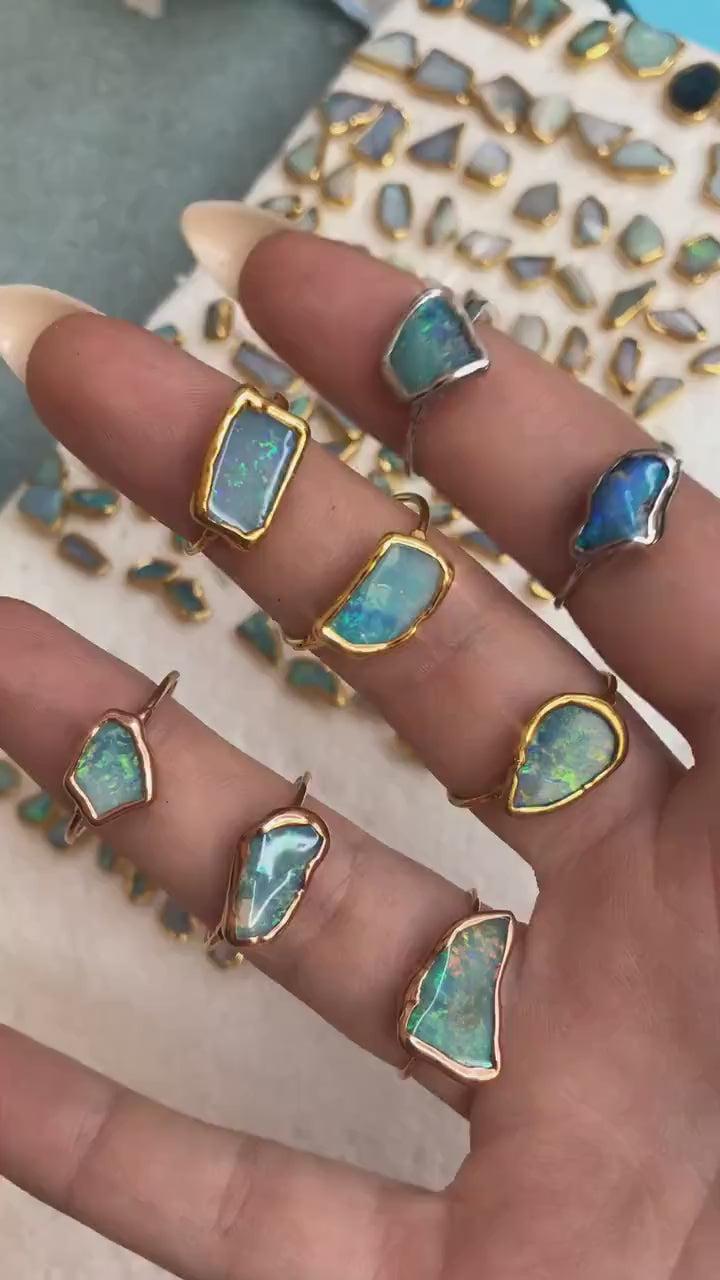 Raw Opal Ring in 24k Gold Dip. Australian Opal Jewelry Gold Filled Crystal Ring Fire Opal. Handmade in USA, Sustainable Products, Ships Fast