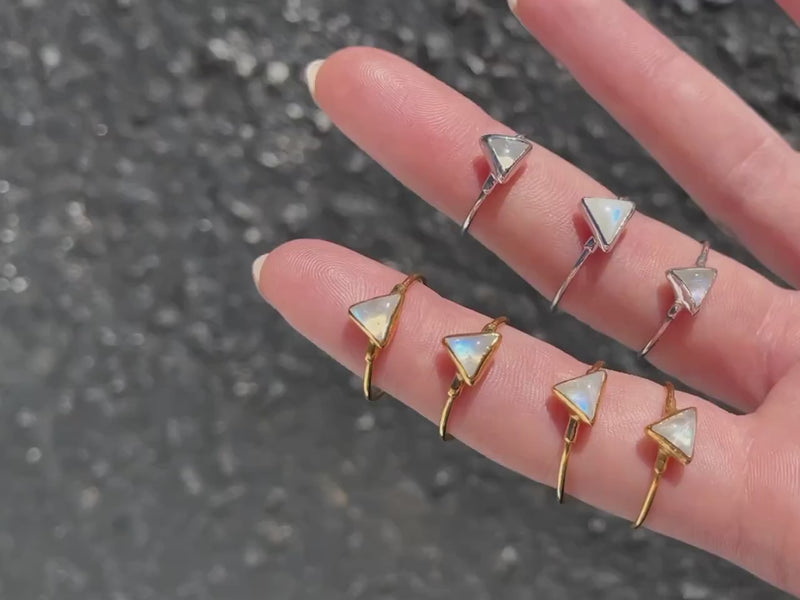 Triangle Moonstone Ring, Gold Ring, Celestial Jewelry, Moonstone Engagement Ring, June Birthstone Stone Ring, Crystal Ring Promise Ring Gift