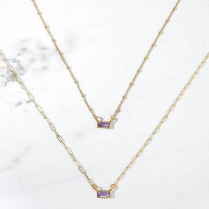 Amethyst Dainty Baguette Necklace Raw Gemstone Jewelry Rough