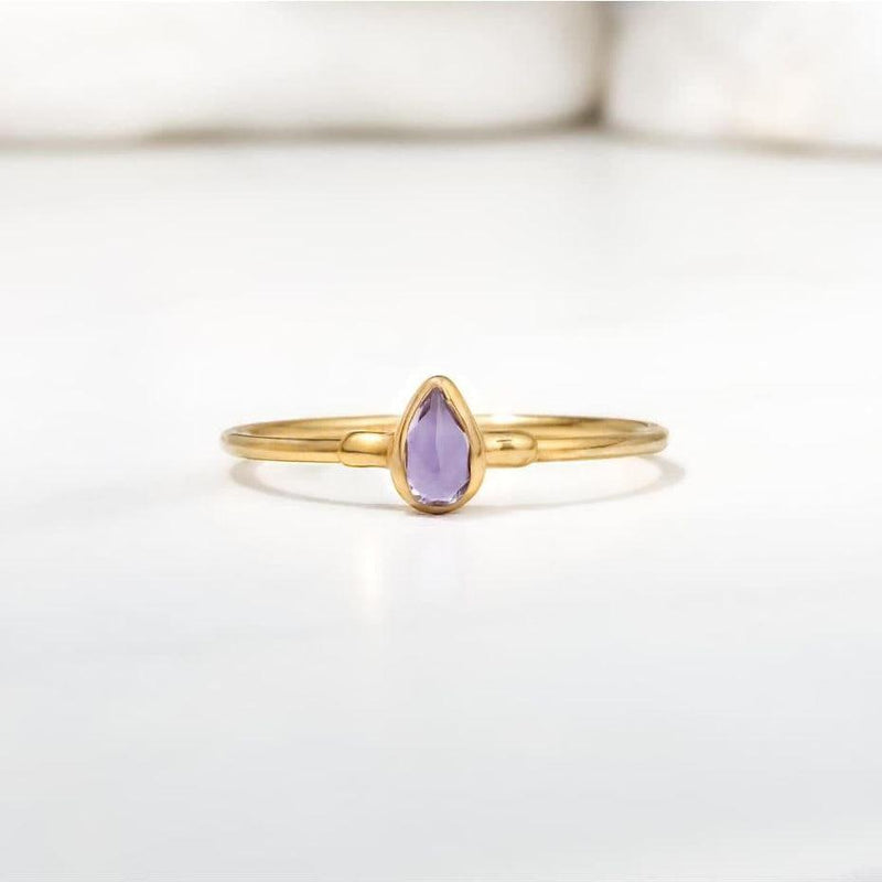 Amethyst Dainty Pear Ring Raw Gemstone Jewelry Rough Crystal