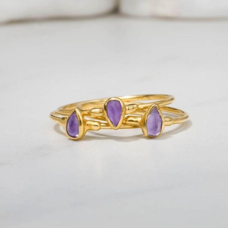 Amethyst Dainty Pear Ring Raw Gemstone Jewelry Rough Crystal