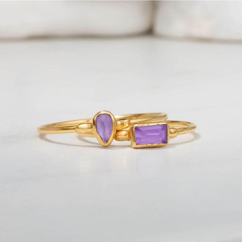 Amethyst Dainty Pear Ring Raw Gemstone Jewelry Rough Crystal