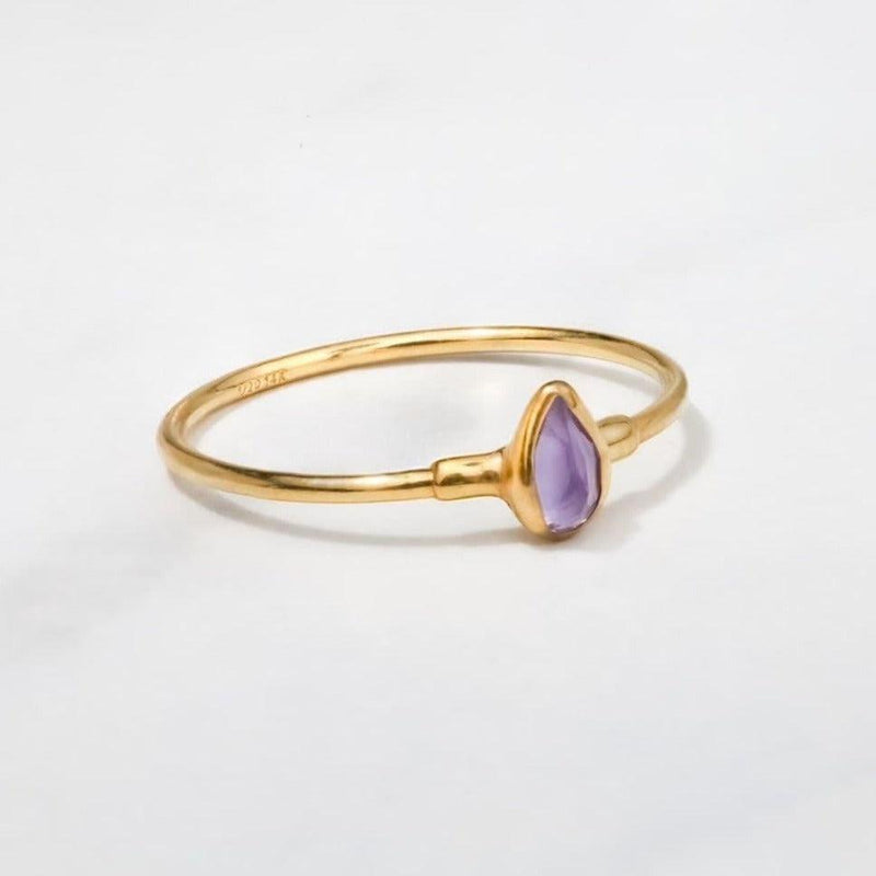 Amethyst Dainty Pear Ring Raw Gemstone Jewelry Rough Crystal