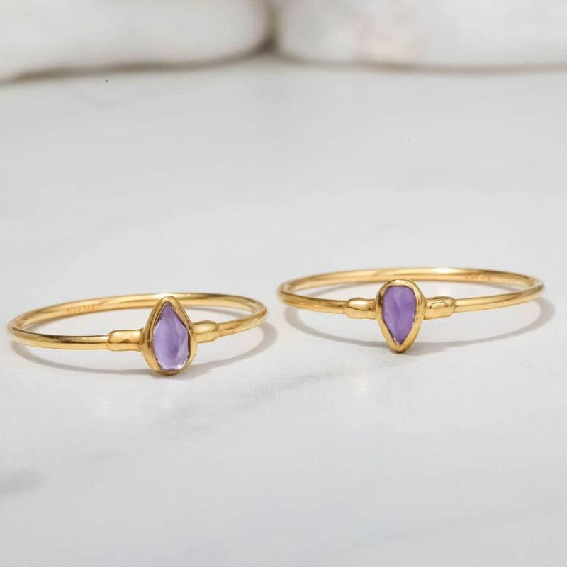Amethyst Dainty Pear Ring Raw Gemstone Jewelry Rough Crystal