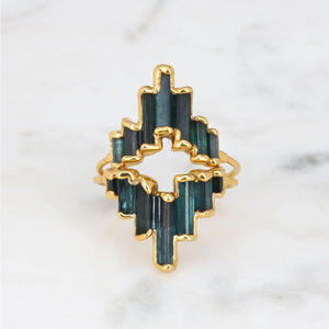 Art Deco Witchy Blue Tourmaline Ring Raw Gemstone Jewelry