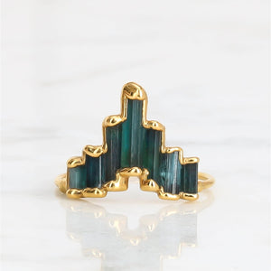 Art Deco Witchy Blue Tourmaline Ring Raw Gemstone Jewelry