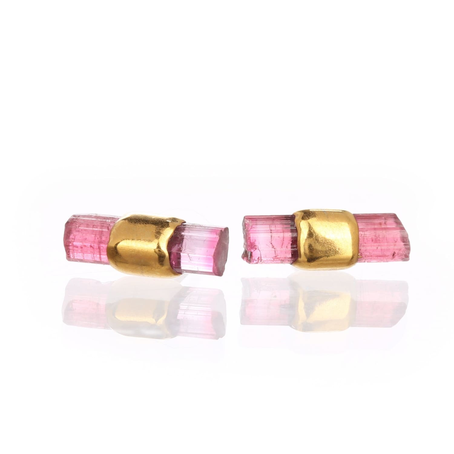 Belted Raw Pink Tourmaline Stud Earrings Gemstone Jewelry