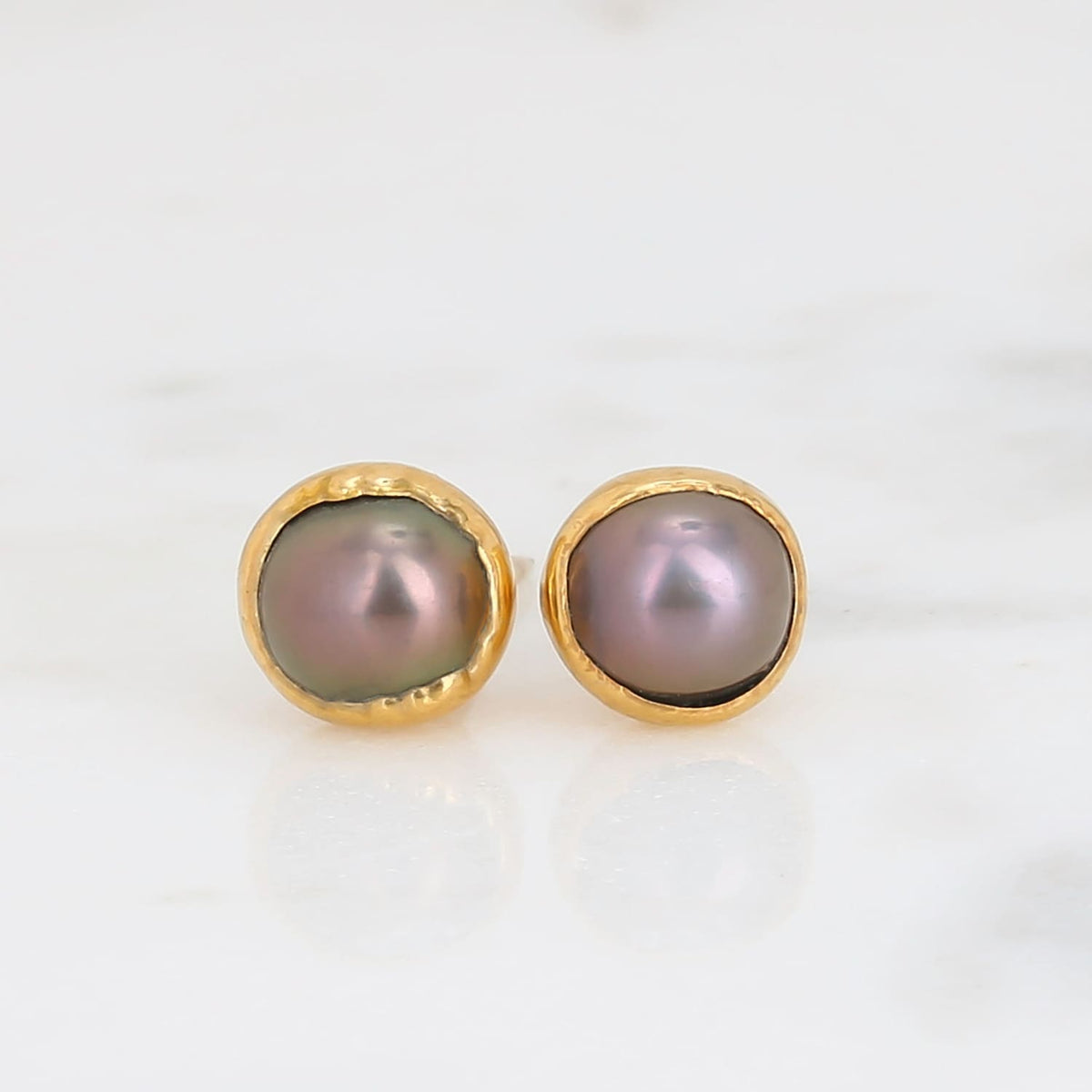 Black Raw Pearl Stud Earrings Gemstone Jewelry Rough