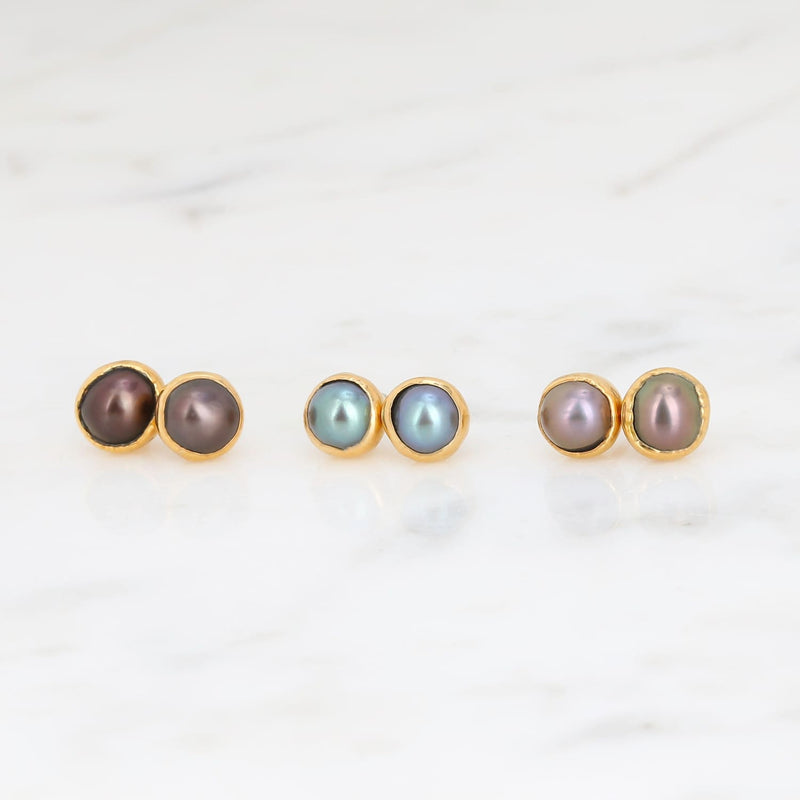 Black Raw Pearl Stud Earrings Gemstone Jewelry Rough