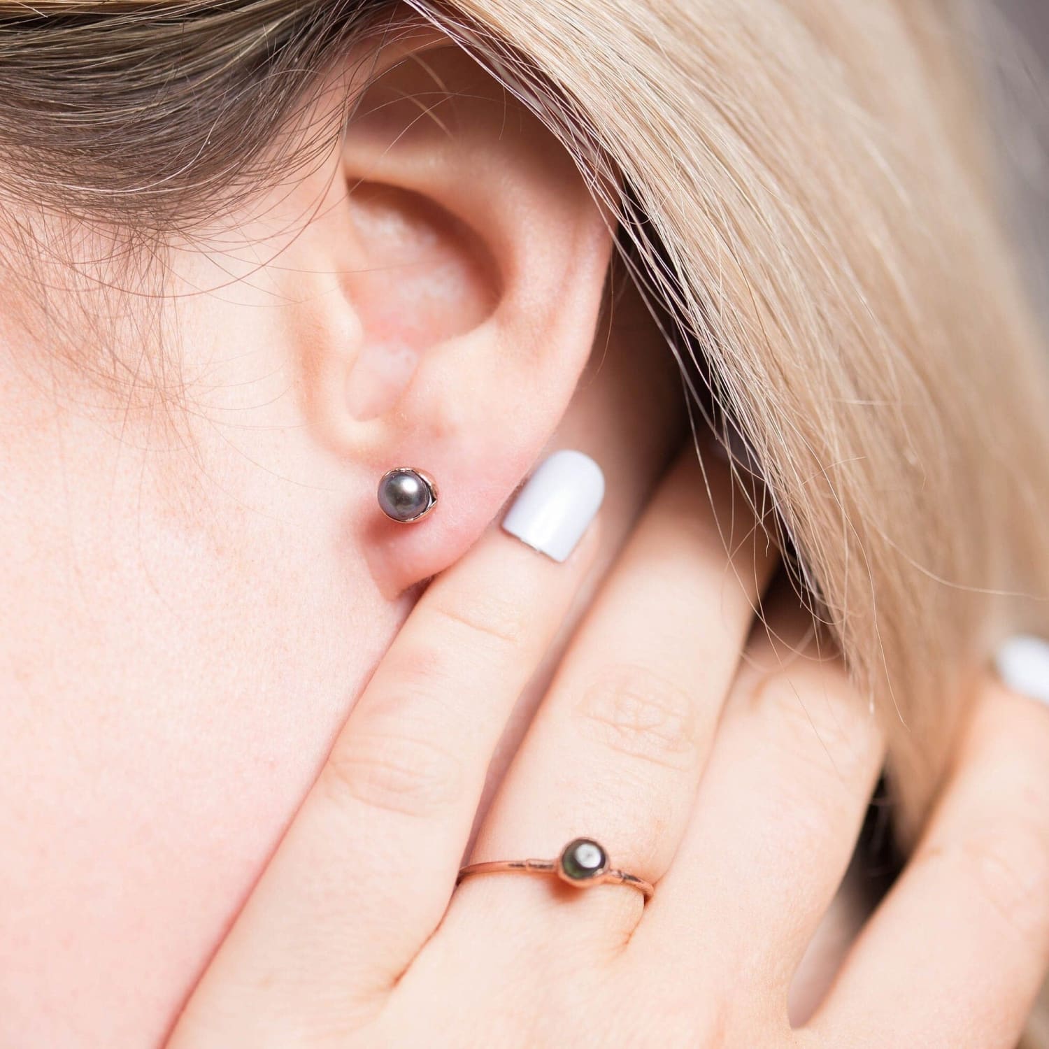 Black Raw Pearl Stud Earrings Gemstone Jewelry Rough
