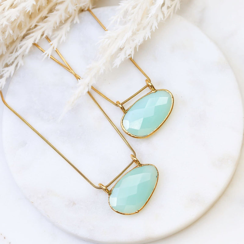 Blue Chalcedony Pendant Necklace in Rosecut Raw Gemstone