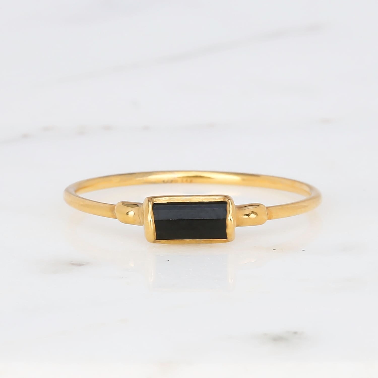 Dainty Black Tourmaline Baguette Ring Raw Gemstone Jewelry