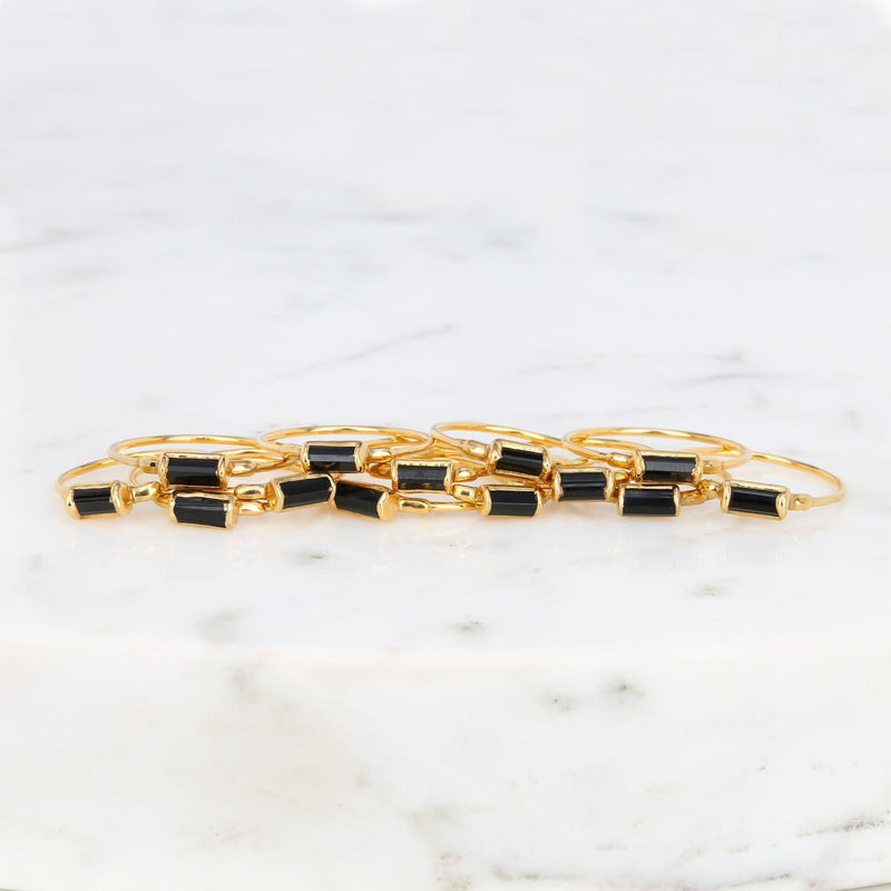 Dainty Black Tourmaline Baguette Ring Raw Gemstone Jewelry