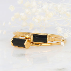 Dainty Black Tourmaline Baguette Ring Raw Gemstone Jewelry