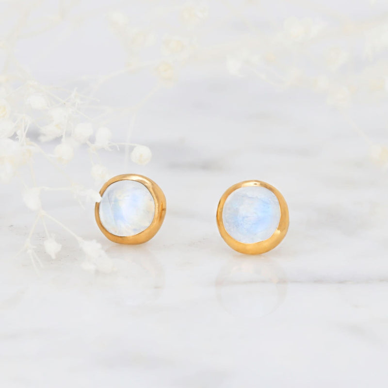 Dainty Rainbow Moonstone Earring Raw Gemstone Jewelry Rough