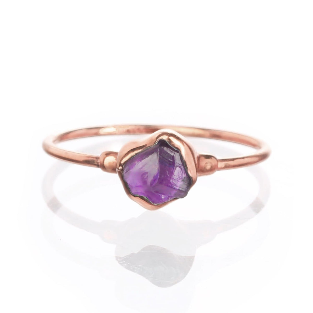 Dainty Raw Amethyst Ring in Rose Gold Gemstone Jewelry Rough