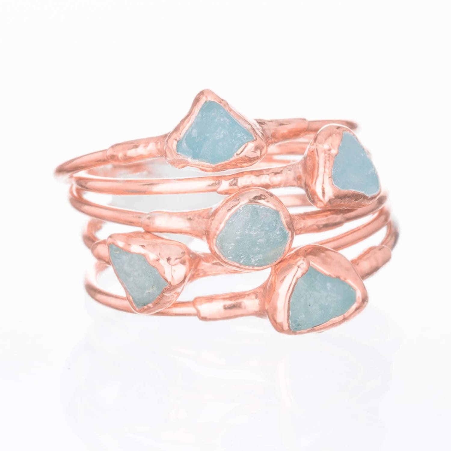 Dainty Raw Aquamarine Ring in Rose Gold Gemstone Jewelry