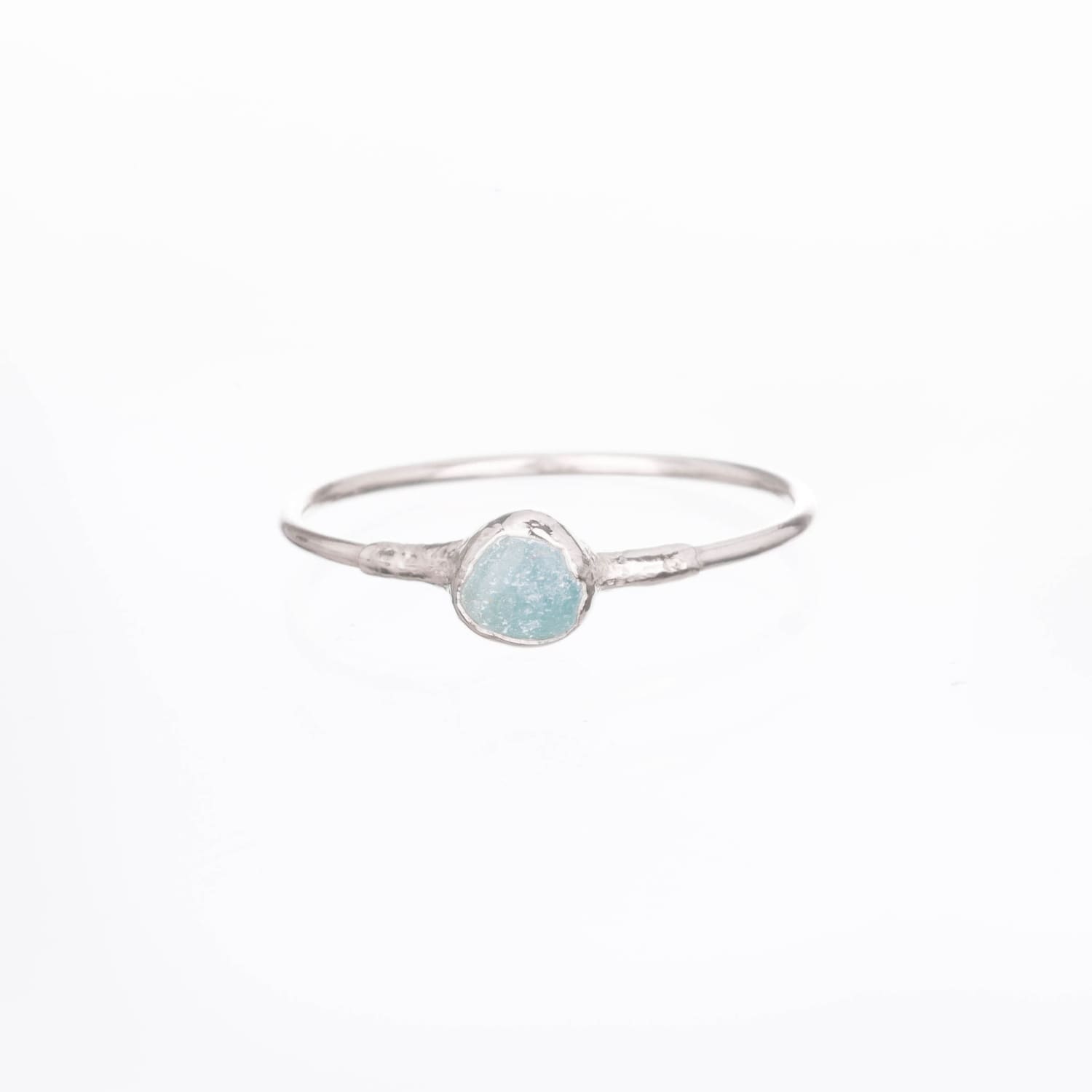 Dainty Raw Aquamarine Ring in Silver Gemstone Jewelry Rough