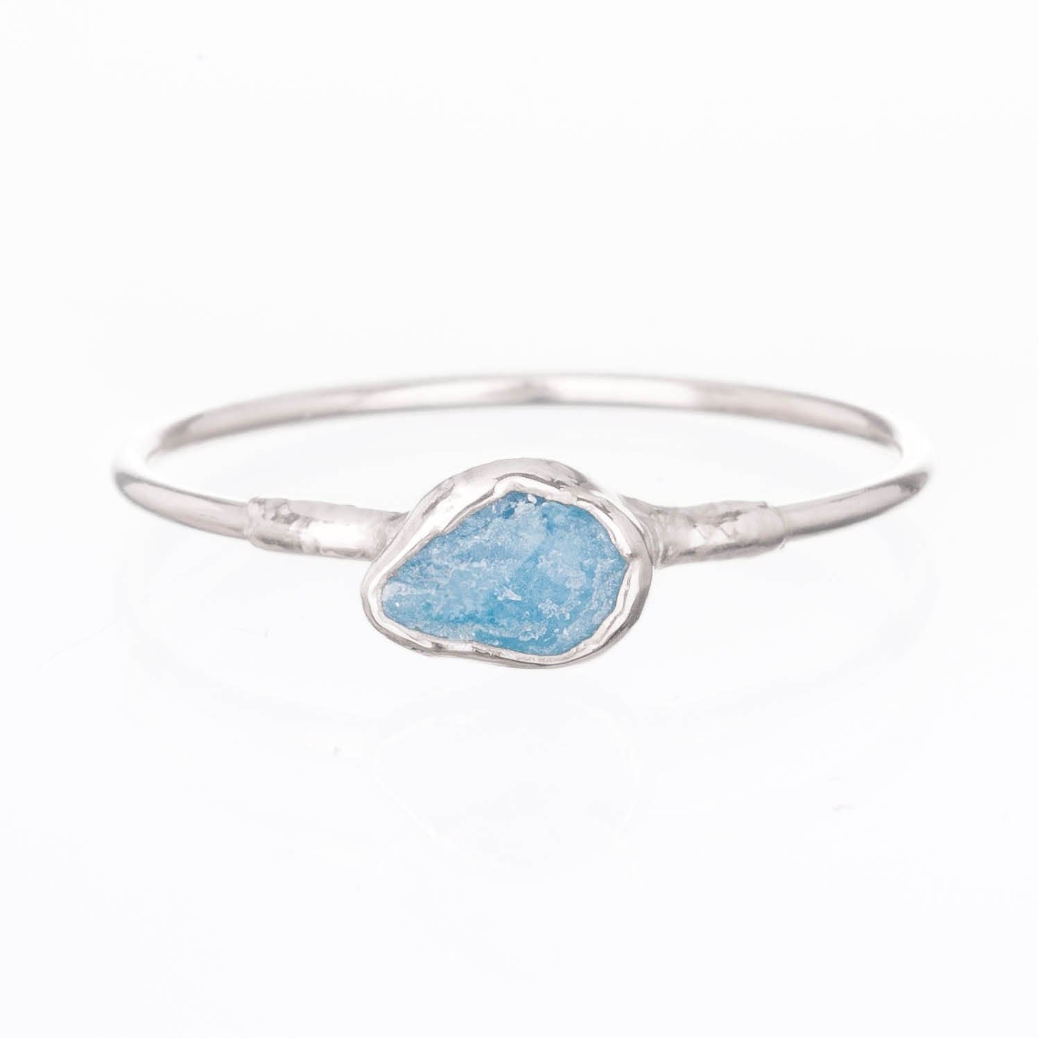 Dainty Raw Aquamarine Ring in Silver Gemstone Jewelry Rough