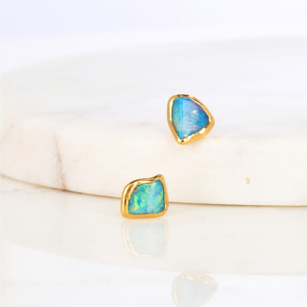 Raw Australian Opal Earrings in Rose Gold - Ringcrush