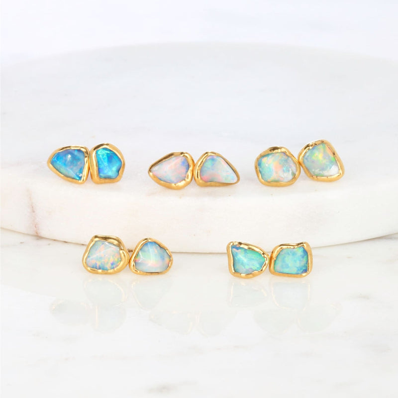 Dainty Raw Australian Opal Stud Earrings Gemstone Jewelry