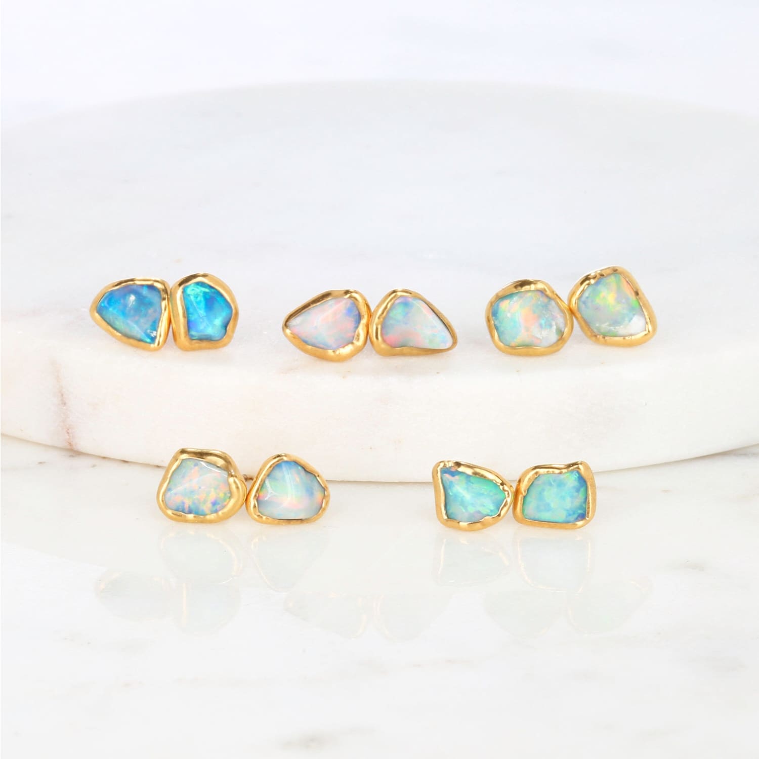 Raw Aquamarine and Opal stud earrings