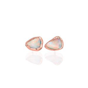 Dainty Raw Australian Opal Stud Earrings in Rose Gold
