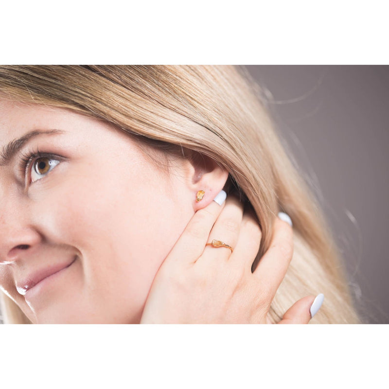 Dainty Raw Citrine Stud Earrings Gemstone Jewelry Rough