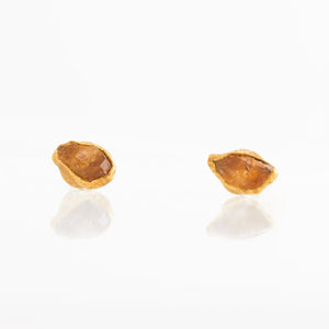 Dainty Raw Citrine Stud Earrings Gemstone Jewelry Rough