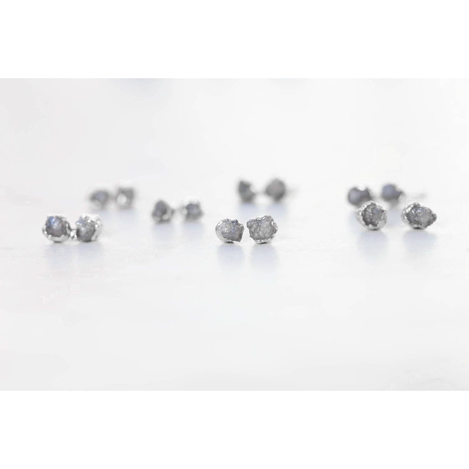 Dainty Raw Diamond Stud Earrings in Sterling Silver Gemstone