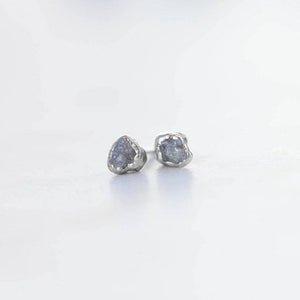 Dainty Raw Diamond Stud Earrings in Sterling Silver Gemstone