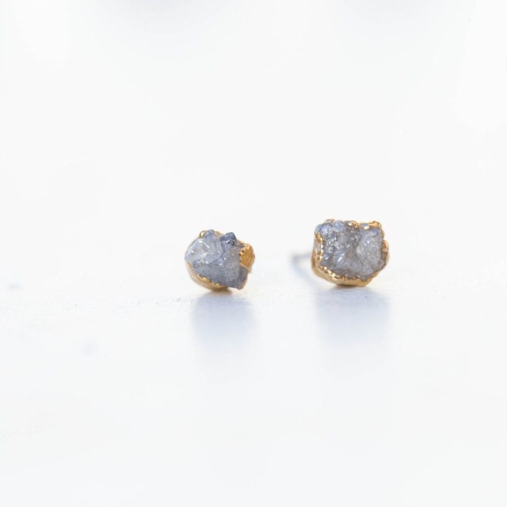 Dainty Raw Diamond Stud Earrings in Yellow Gold Gemstone