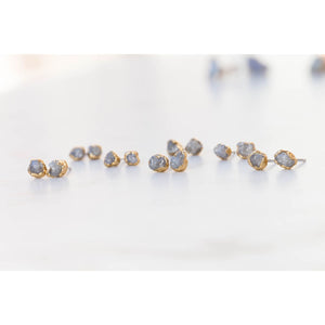 Dainty Raw Diamond Stud Earrings in Yellow Gold Gemstone