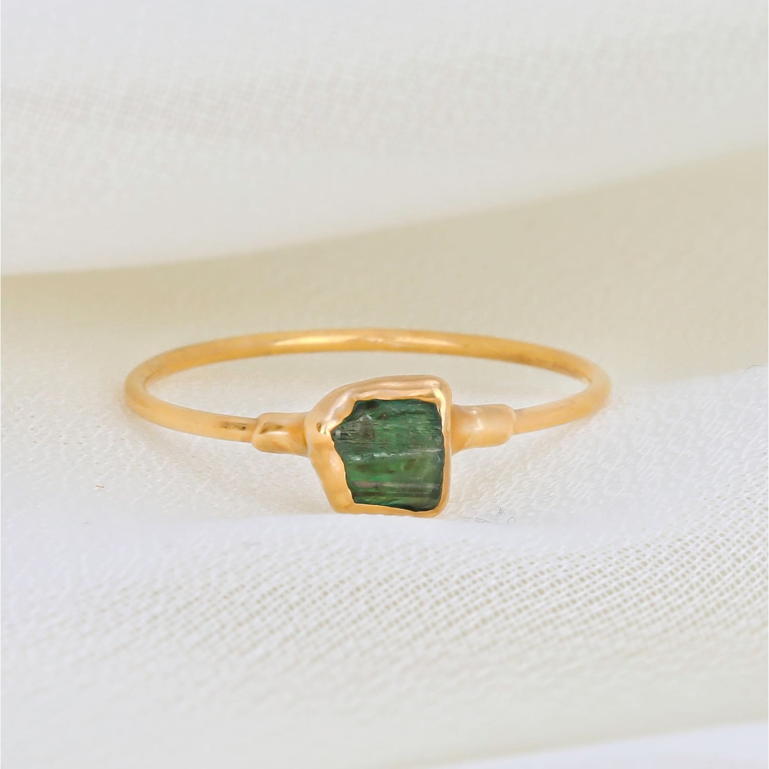Dainty Raw Emerald Ring Gemstone Jewelry Rough Crystal
