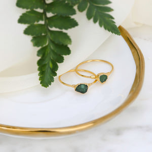 Dainty Raw Emerald Ring Gemstone Jewelry Rough Crystal Stone