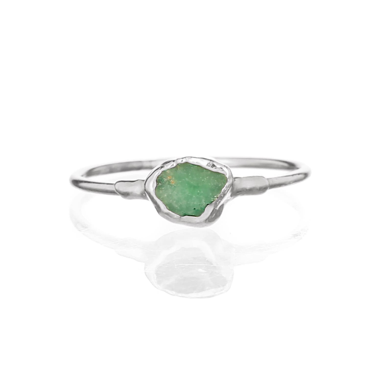 Dainty Raw Emerald Ring in Sterling Silver Gemstone Jewelry