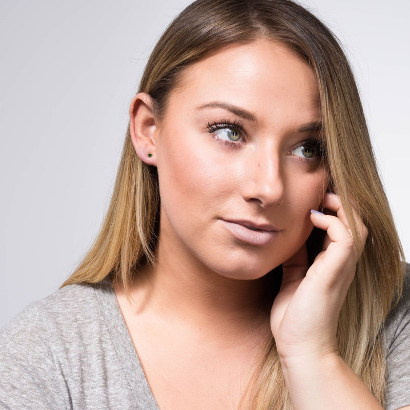 Dainty Raw Emerald Stud Earrings in Yellow Gold Gemstone